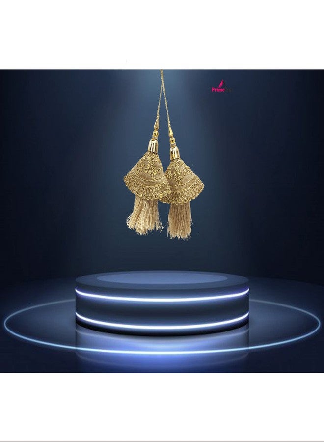 PRIMEFAIR Hand Made Women Fabric Ethnic Hanging Tassel and latkan for Blouse Saree, Small -Set of-2 (CHIKU) - Image 4